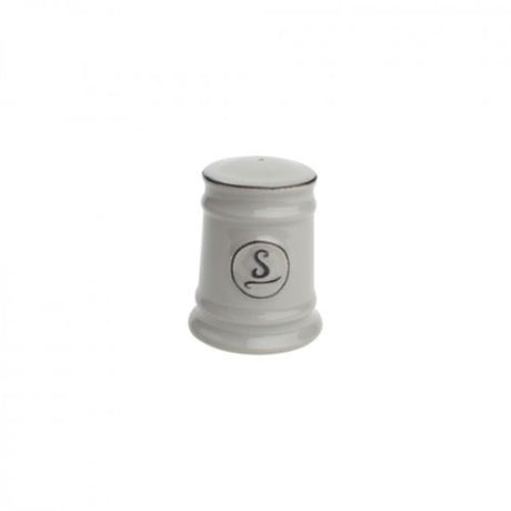 Elegant grey ceramic salt shaker, 58mm diameter and 74mm height, combining style and functionality for your kitchen.