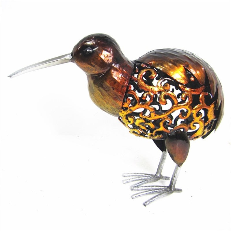 Kiwi ornament with koru pattern, 20cm tall, captures New Zealand's charm for decor or gifting.