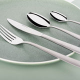 Elegant set of 12 Tablekraft cafe table knives, crafted from stainless steel with a sleek satin finish for modern dining.