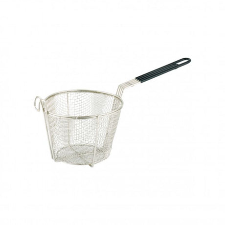 Round stainless steel fry basket from Chef Inox, 200mm diameter, ideal for frying fries, onion rings, and calamari.