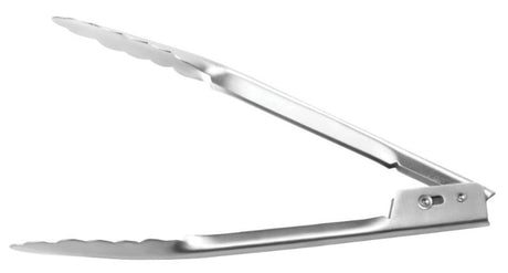 Stainless steel auto-lock tongs for safe, efficient food handling; ideal for grilling, frying, and baking.