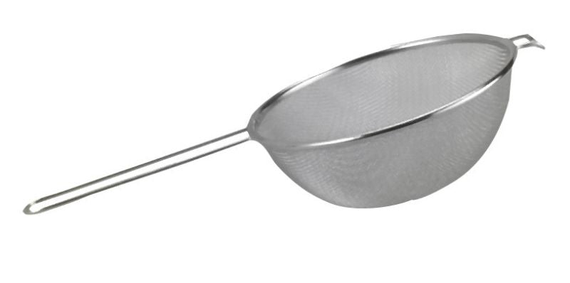 High-quality 70mm stainless steel strainer with fine mesh and ergonomic handle, perfect for draining and filtering liquids.