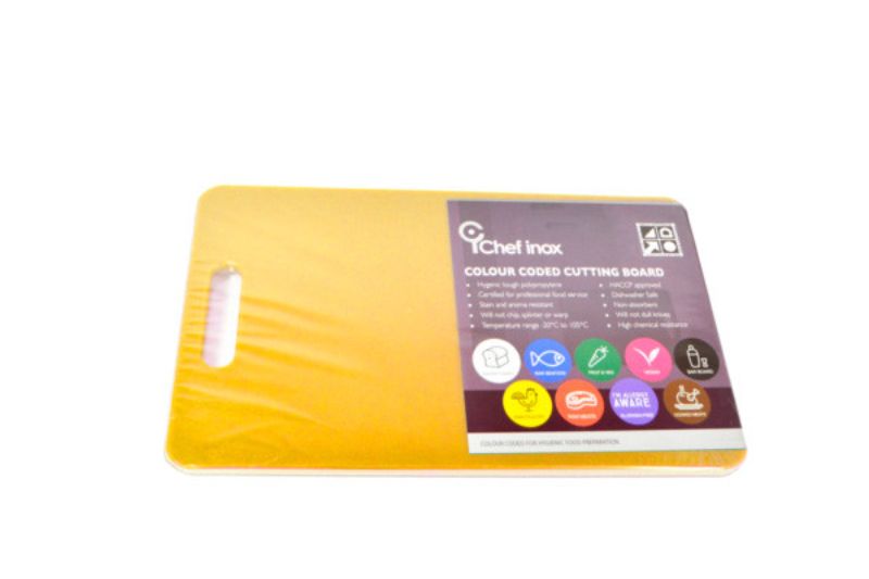 Vibrant coral cutting board from Chef Inox, 360x180mm, durable for daily use, ideal for chopping and food prep.