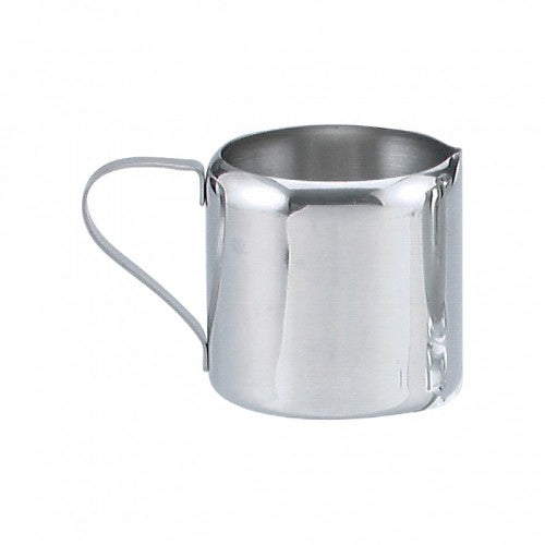 Sleek 90ml stainless steel creamer from TABLEKRAFT, ideal for serving cream and syrups with elegance and durability.