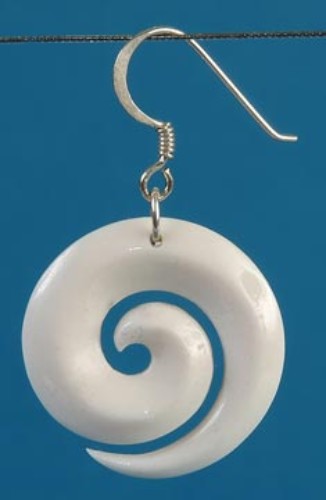 Bone Open Koru Earrings, 24mm, handcrafted with unique variations; symbolizes new beginnings in Maori culture.