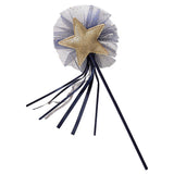 Fancy dress navy wand with gold star, flowing ribbon, perfect for imaginative play and eco-friendly packaging.