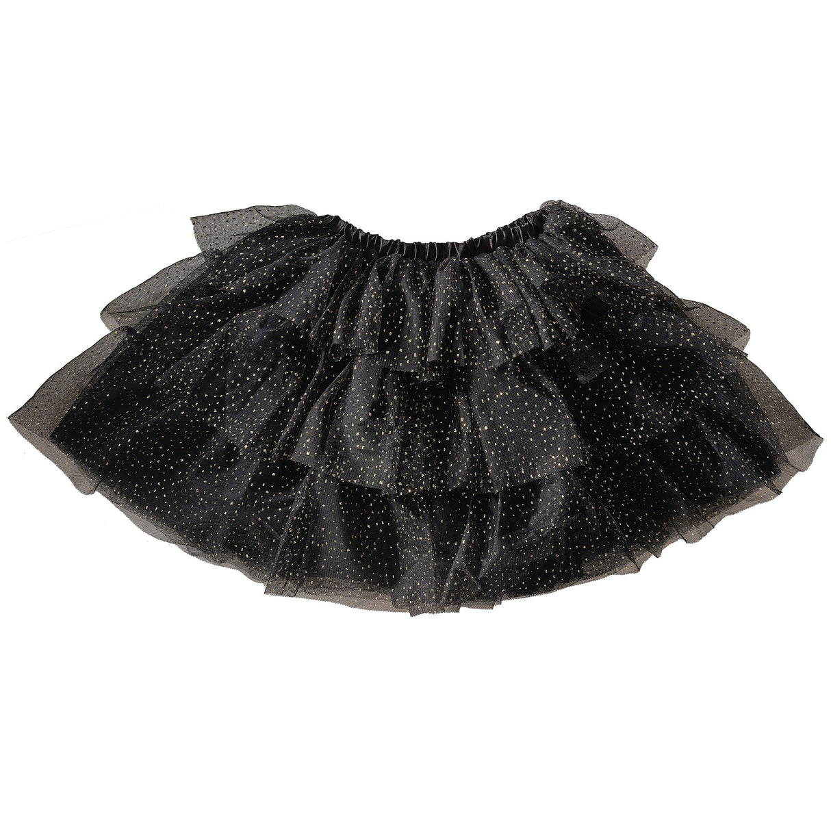 Black and gold sparkle tutu for kids aged 3-5, perfect for Halloween costumes and imaginative play.