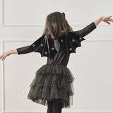 Black and gold sparkle tutu for kids ages 3-5, perfect for imaginative play and Halloween costumes.