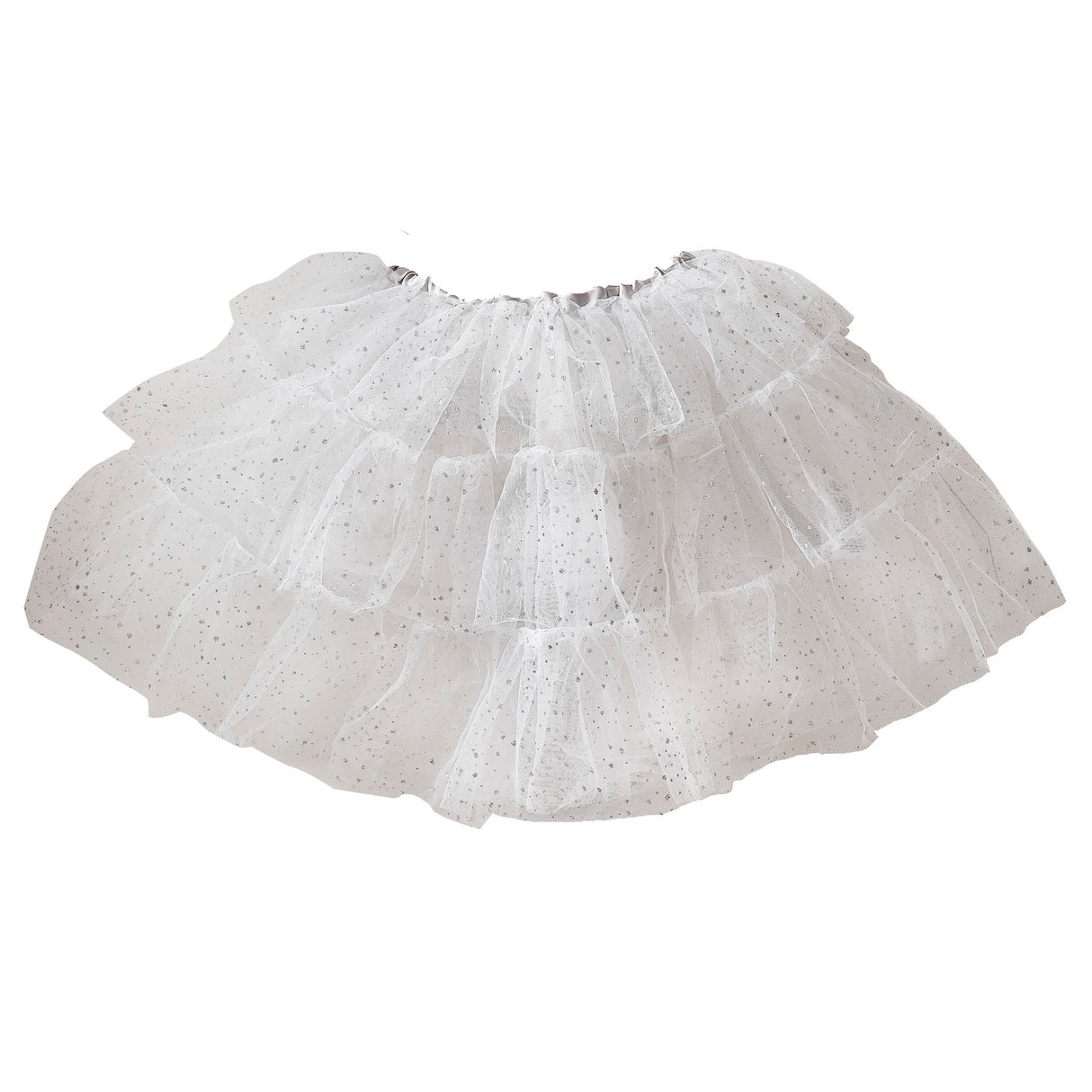 Whimsical white and silver tutu for ages 3-5, perfect for fairy princess dress-up and imaginative play.