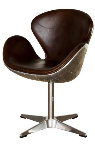 Boston Swivel Chair in Vintage Cigar/Aluminium, featuring luxurious leather, sturdy frame, and mid-century modern design.