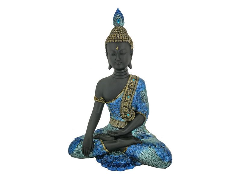 Ornament - Blue Peacock Col. Sit Buddha (35cm)