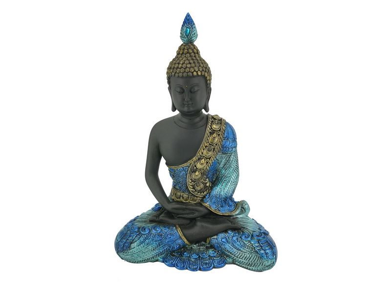 Ornament - Blue Peacock col Sit Buddha 21cm (Set of 2)