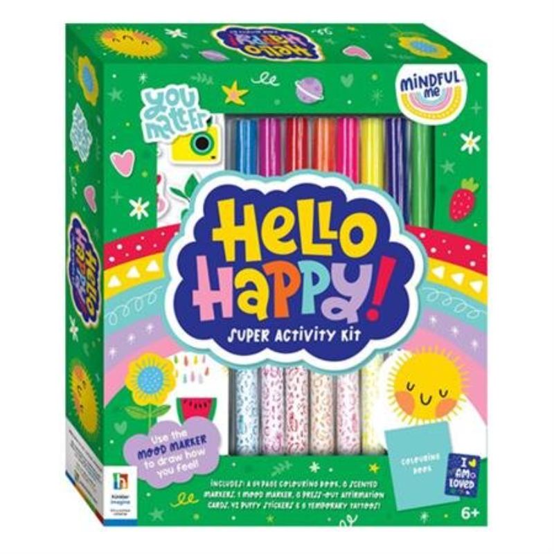 Activity Kit featuring scented markers, mood markers, coloring book, puffy stickers, and temporary tattoos for joyful creativity.