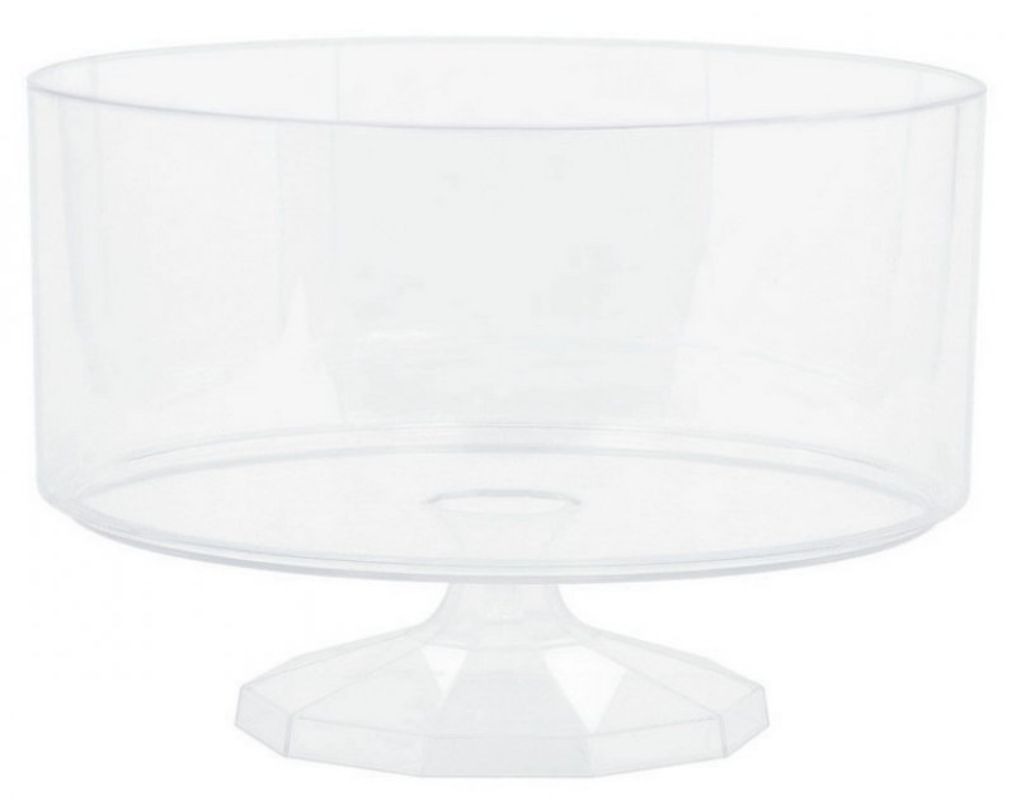 Small clear plastic trifle container for elegant dessert presentations, perfect for trifles and parfaits at any gathering.