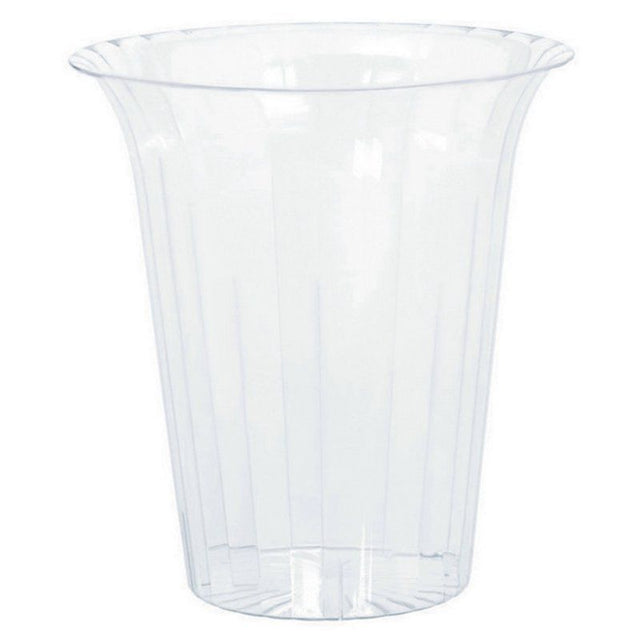 Clear small flared cylinder for showcasing flowers, candles, or decorative elements in various settings.