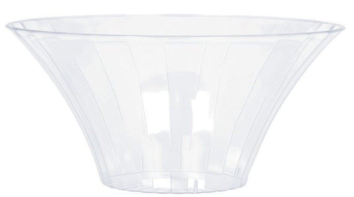 Clear 18cm plastic flared bowl, ideal for serving appetizers and salads with a modern, elegant design.