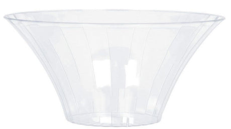 Clear 18cm plastic flared bowl, ideal for serving appetizers and salads with a modern, elegant design.