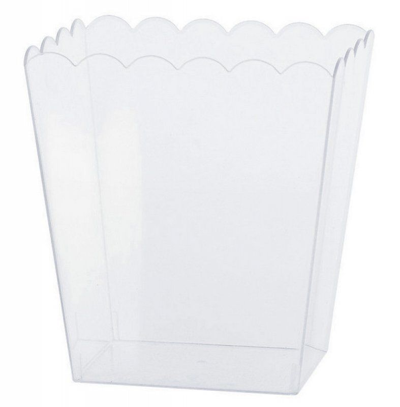 Small clear scalloped plastic container for stylish organization of craft supplies, kitchen items, or small toys.