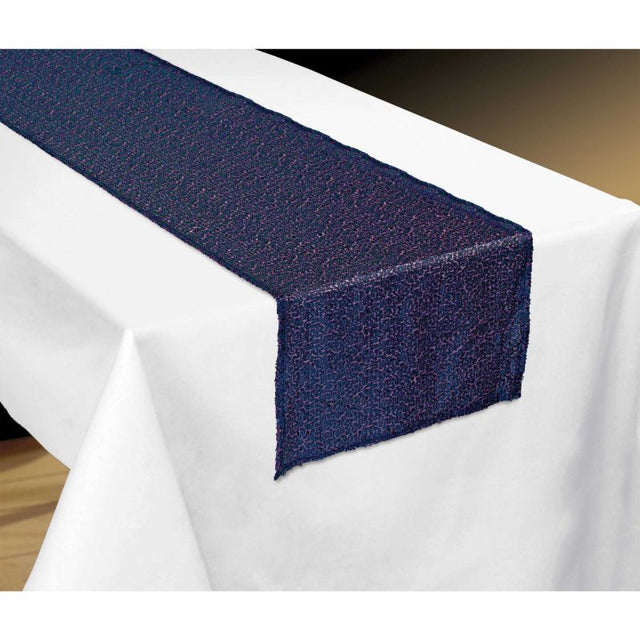 Elegant Sparkling Sapphire fabric table runner, 33cm x 182cm, perfect for enhancing any dining occasion.