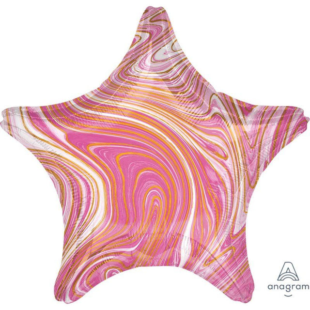 Marble pink star foil balloon (45cm) perfect for celebrations, featuring a self-sealing design and elegant color.