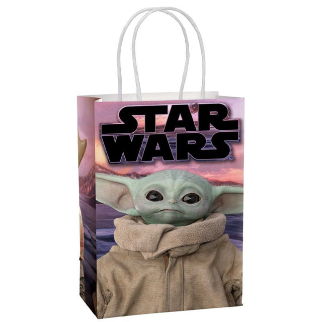 Customizable kraft bags featuring The Mandalorian, ideal for gifts and crafts, eco-friendly, pack of 8, 12cm x 21cm x 8cm.