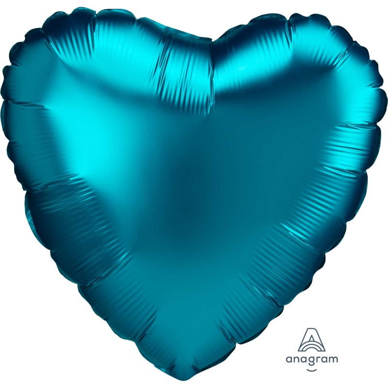 Aqua heart-shaped foil balloon (45cm) with a satin luxe finish, perfect for elegant celebrations and easy inflation.