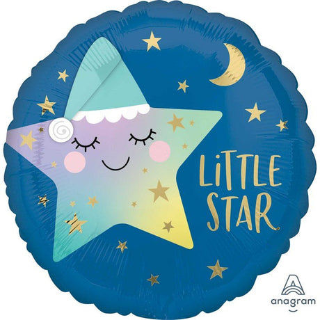 Star-shaped foil balloon featuring a charming sleepy design, perfect for baby showers and nursery decor, measuring 45cm.