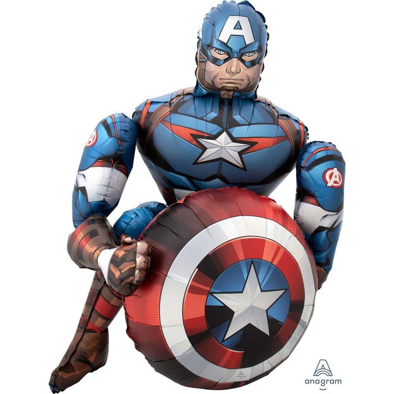 AirWalker Avengers Captain America Foil Balloon, 99cm tall, perfect for superhero parties and celebrations.