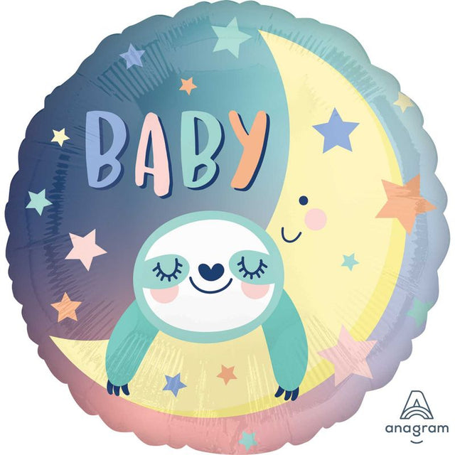 Adorable 45cm Baby Sloth foil balloon, perfect for celebrations and themed parties, made with self-sealing, high-quality foil.