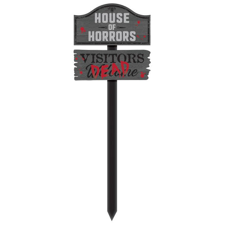 MDF Yard Stake - House of Horrors, 86cm tall, spooky design for Halloween decor, durable for outdoor use.