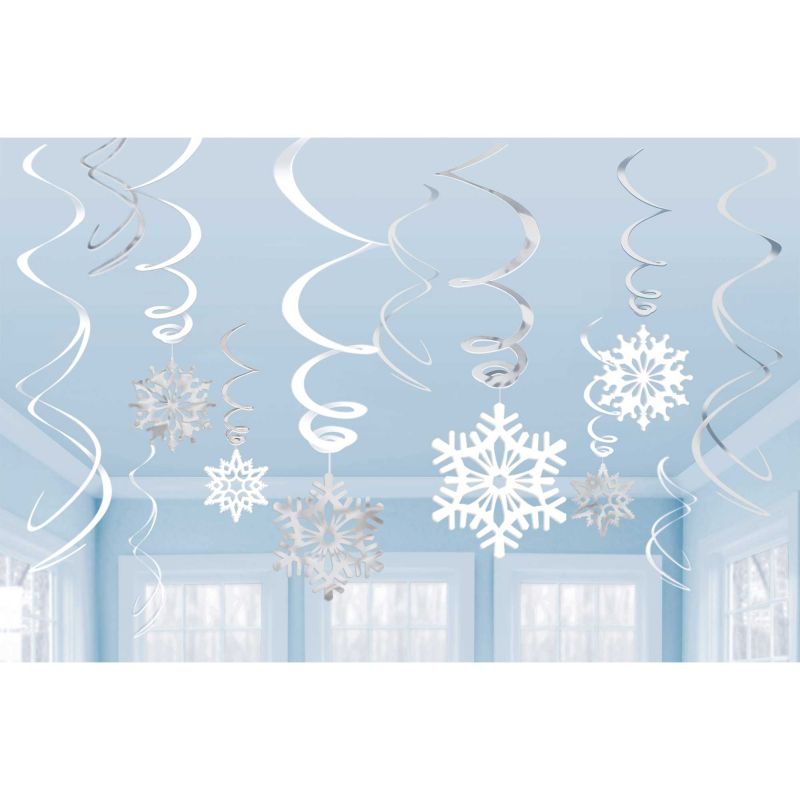 Hanging Foil Swirl Decorations - Snowflakes