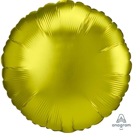 Vibrant 45cm lemon circle foil balloon with satin luxe finish, perfect for celebrations and party decor.