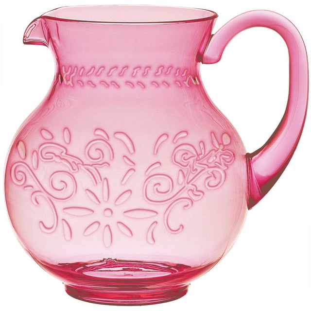 Pink Boho pitcher jug with floral debossed finish; perfect for serving beverages or as a decorative kitchen accent.