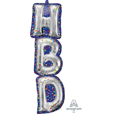 Large, vibrant foil balloon letters spelling 'Happy Birthday', measuring 96cm, perfect for festive celebrations.