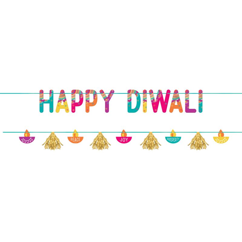 Colorful Diwali Banner Kit featuring vibrant designs and shiny foil accents, perfect for festive decorations at home or events.