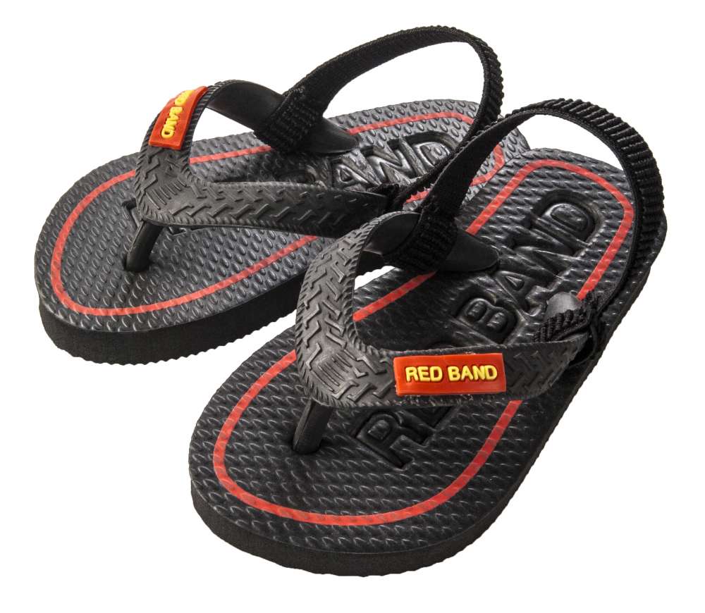 Vibrant red rubber sandals for kids, sizes 5J-6J, offering durability, comfort, and excellent grip for active play.