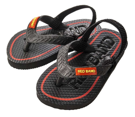 Bright red rubber sandals for kids, size 7J-8J, ideal for outdoor play with a comfortable and secure fit.