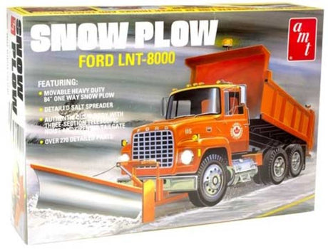 Detailed 1/25 scale model kit of the Ford LNT-8000 snow plow truck, featuring over 300 parts and authentic vinyl tires.