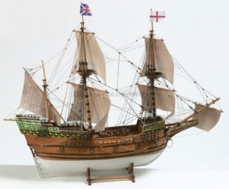 Detailed wooden model kit of the Billing Boats 1/60 Mayflower, ideal for experienced builders and maritime history enthusiasts.