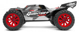 Red Maverick 1/10 QUANTUM+ FLUX 3S RC truck with oversized wheels and enhanced stability for thrilling off-road racing.