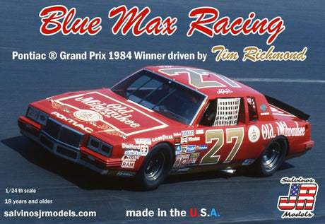 Detailed 1/24 scale model kit of the 1984 Pontiac Grand Prix, honoring Tim Richmond's Blue Max Racing team.