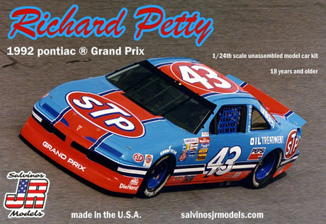 Scale model kit of Richard Petty's 1992 Pontiac Grand Prix, ideal for collectors and model enthusiasts.