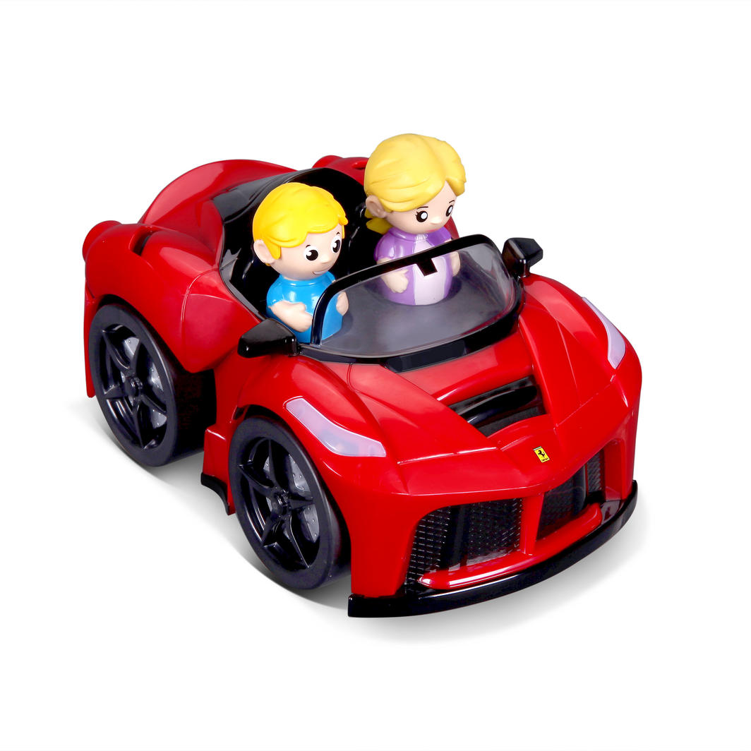 Colorful BB Junior Poppin Drivers LaFerrari toy car with pop-up figures, sounds, and lights for engaging playtime fun.