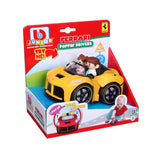 Colorful BB Junior Poppin Drivers LaFerrari toy car with interactive pop-up figures, sounds, and lights for imaginative play.