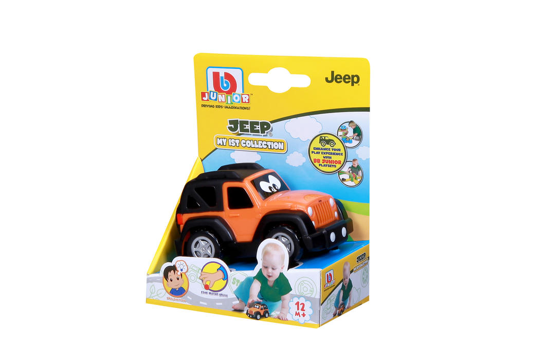 BB Junior Jeep Open Box: colorful, durable free-wheel toy vehicles designed for toddlers to enhance play and development.