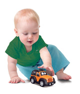 Colorful BB Junior Jeep Open Box set for toddlers, designed for imaginative play and skill development with free-wheel vehicles.