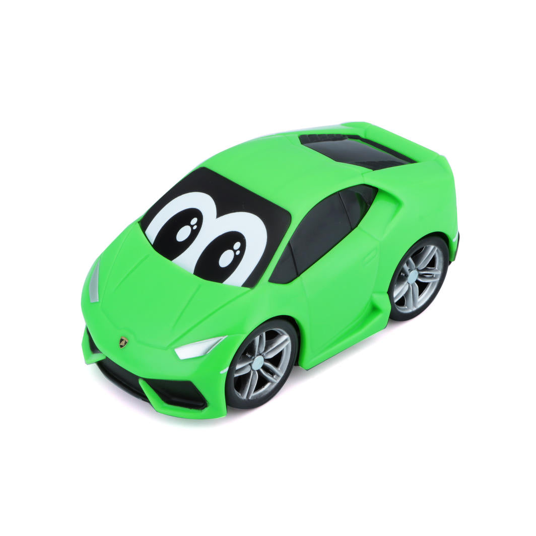 Colorful free-wheel Lamborghini Huracan toy car designed for toddlers, promoting imaginative play and fine motor skill development.