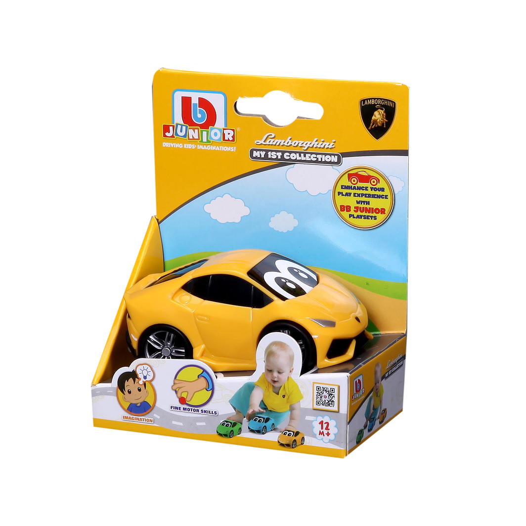 Colorful free-wheel Lamborghini Huracan toy designed for toddlers, promoting imaginative play and fine motor skill development.