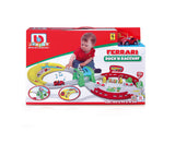 Motorized Ferrari F12 racing car and 8-shaped track set for young racers, enhancing skills and imaginative play.