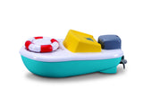 Colorful BB Junior Twist & Sail bath toy for toddlers, features a twistable life preserver and sails for imaginative water play.